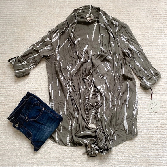 NWT Knox Rose olive tie dye open front top - Picture 2 of 11